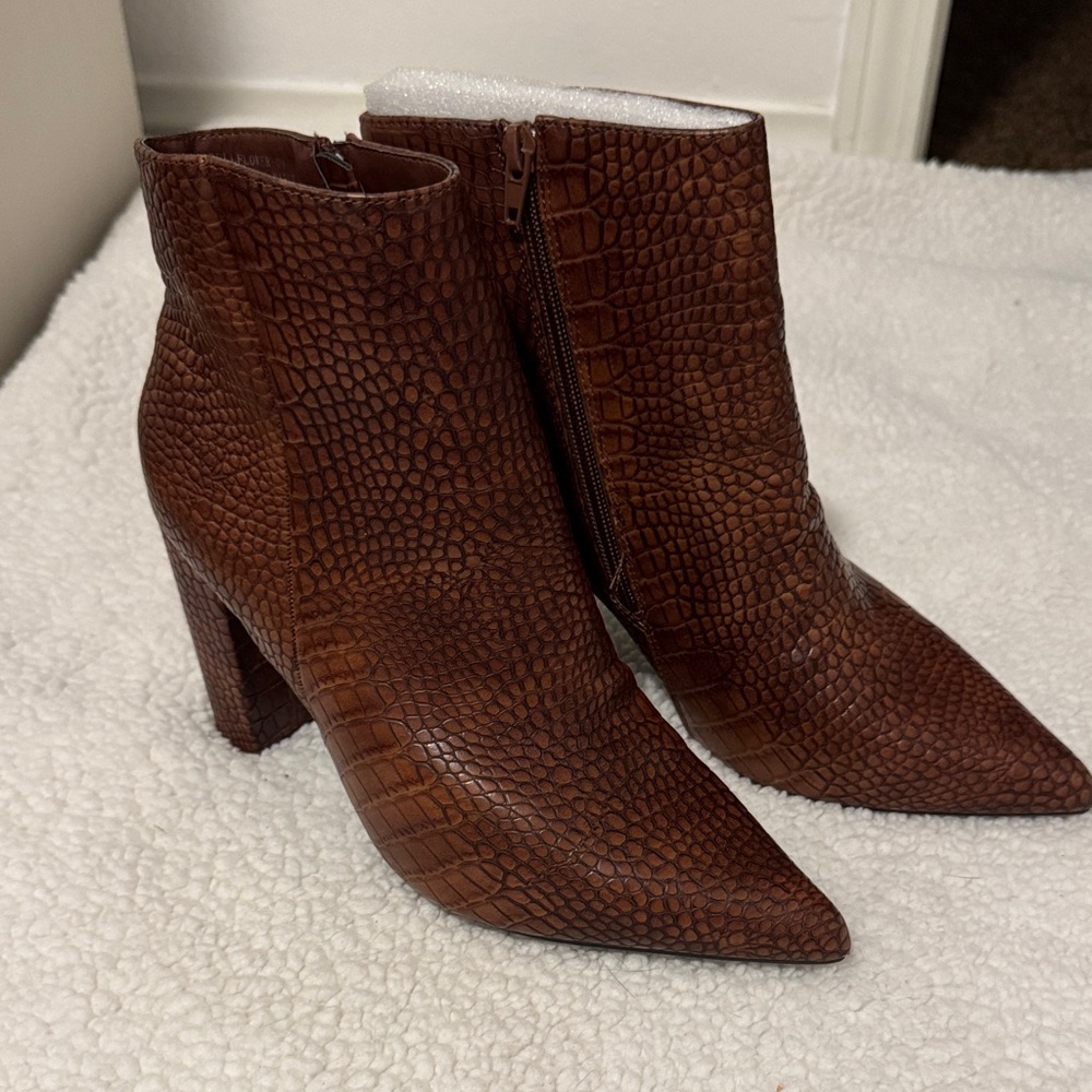 Brown Textured Ankle Boots